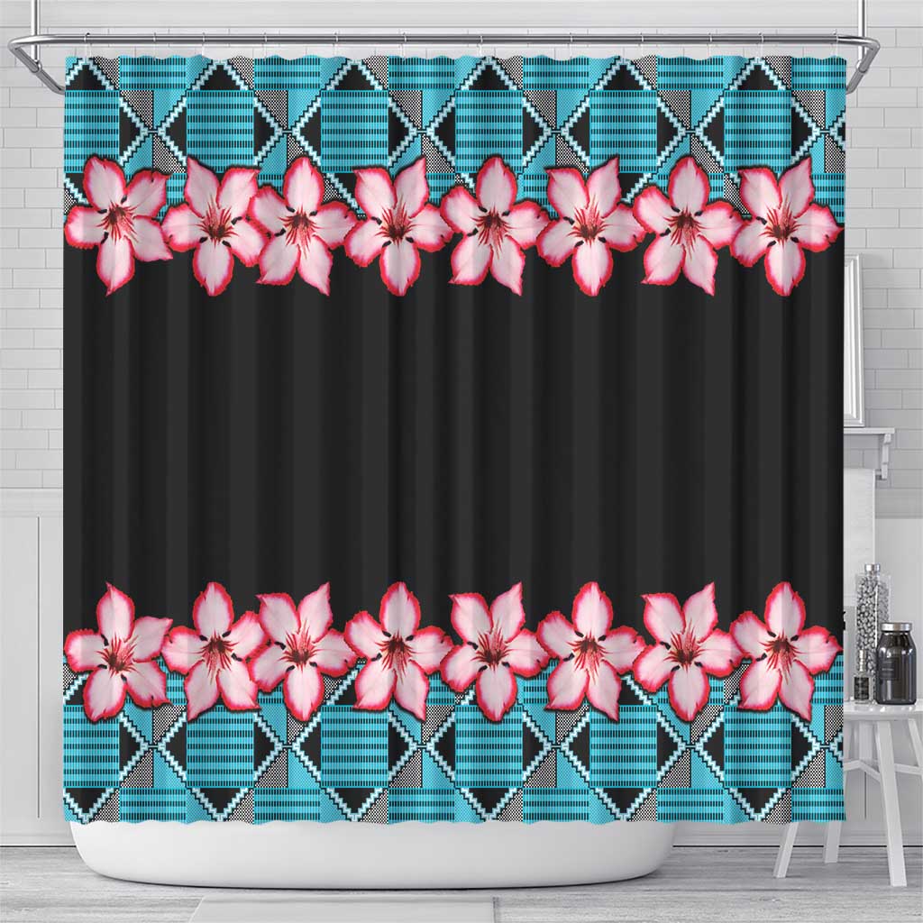 African Adenium Multiflorum Flowers Shower Curtain with Kente Style