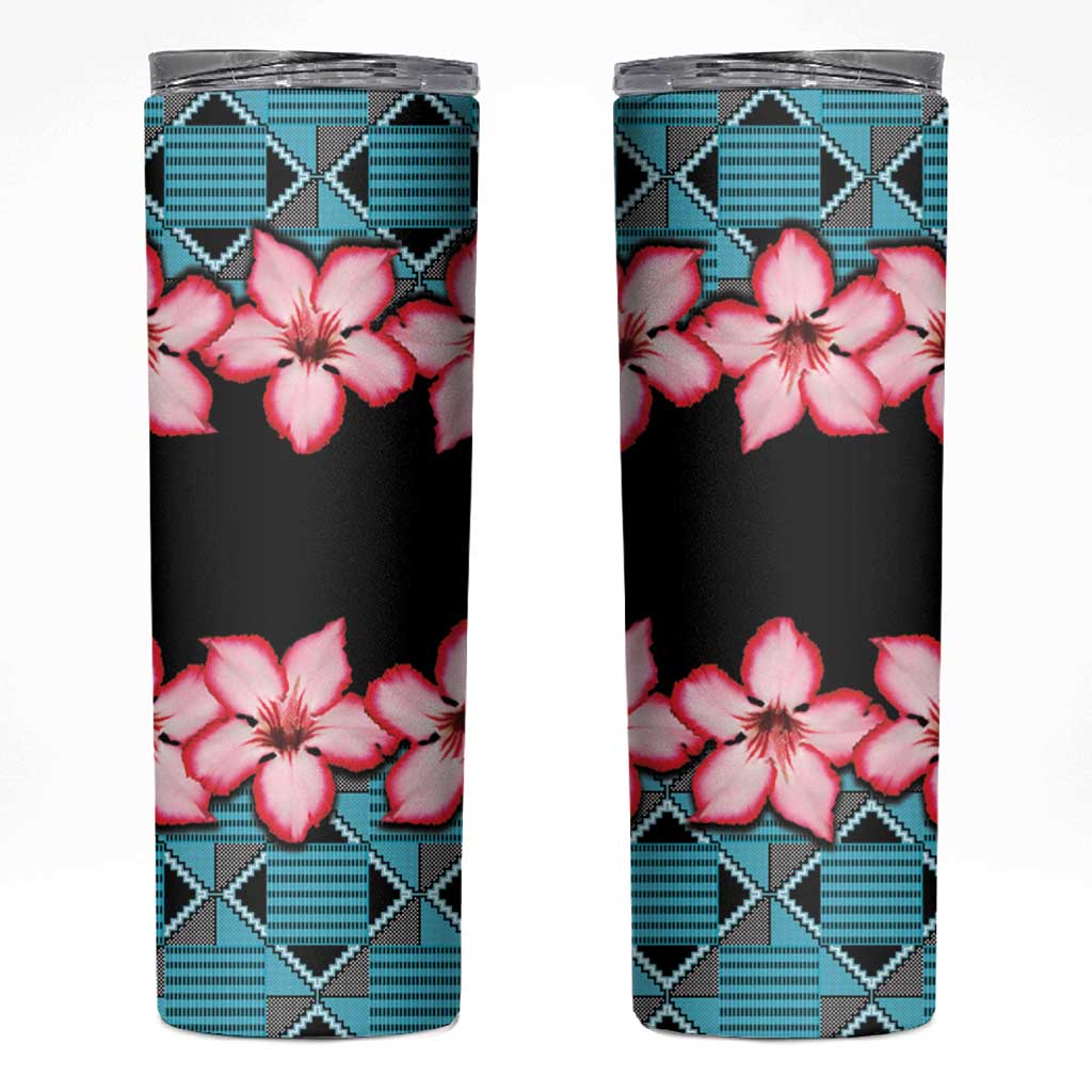 African Adenium Multiflorum Flowers Skinny Tumbler with Kente Style - Wonder Print Shop