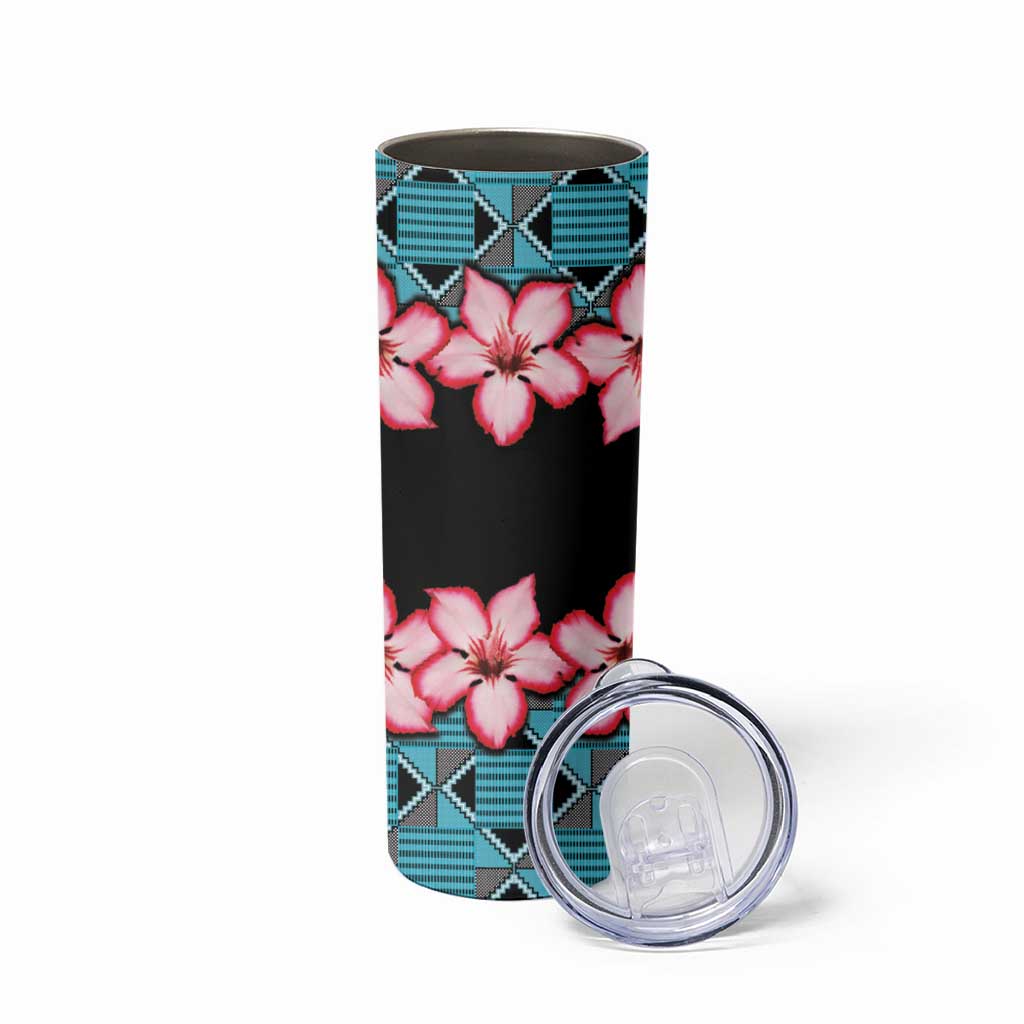 African Adenium Multiflorum Flowers Skinny Tumbler with Kente Style - Wonder Print Shop