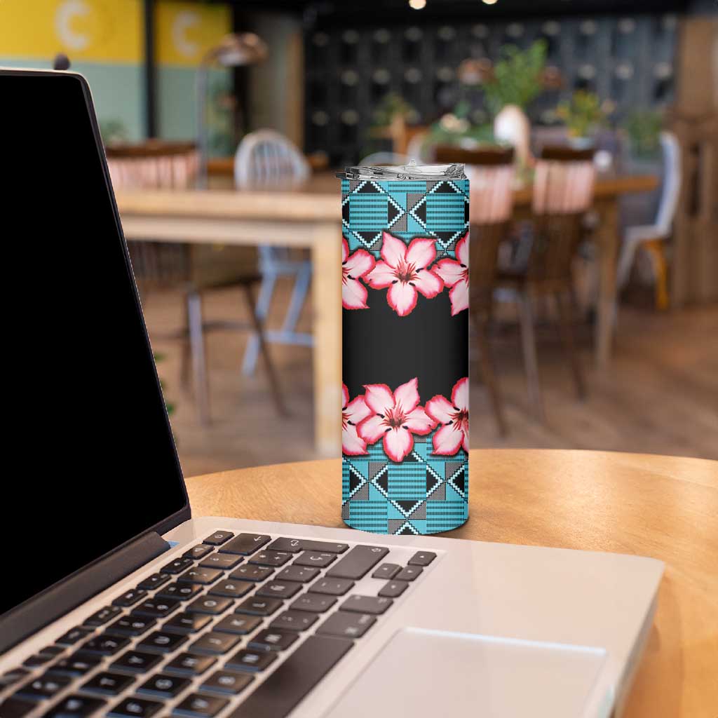African Adenium Multiflorum Flowers Skinny Tumbler with Kente Style - Wonder Print Shop