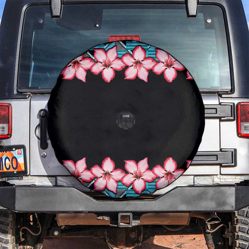 African Adenium Multiflorum Flowers Spare Tire Cover with Kente Style - Wonder Print Shop