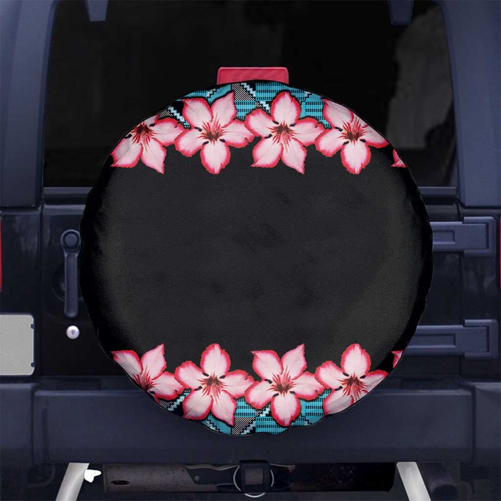African Adenium Multiflorum Flowers Spare Tire Cover with Kente Style - Wonder Print Shop