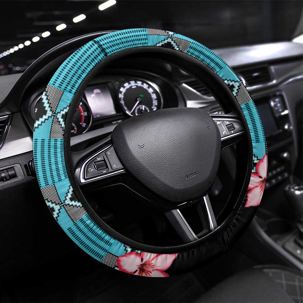 African Adenium Multiflorum Flowers Steering Wheel Cover with Kente Style - Wonder Print Shop