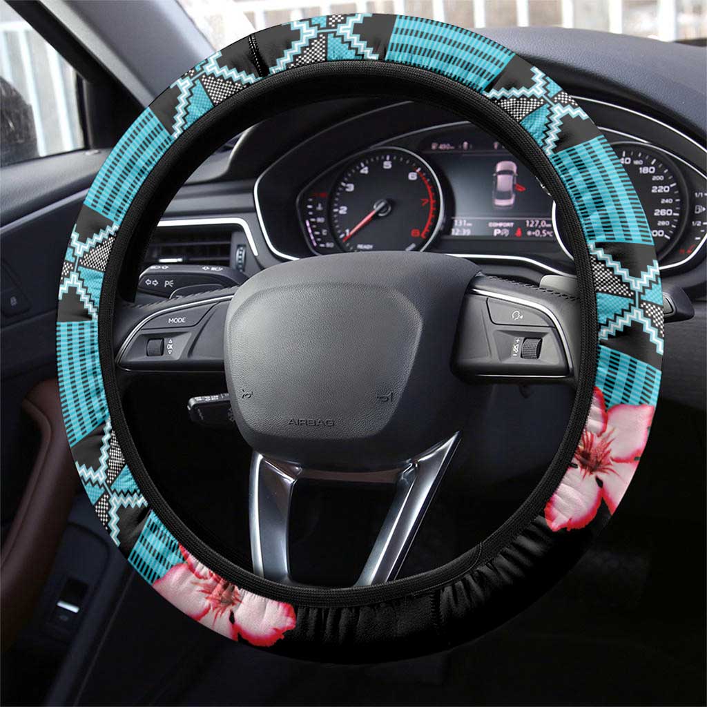 African Adenium Multiflorum Flowers Steering Wheel Cover with Kente Style - Wonder Print Shop