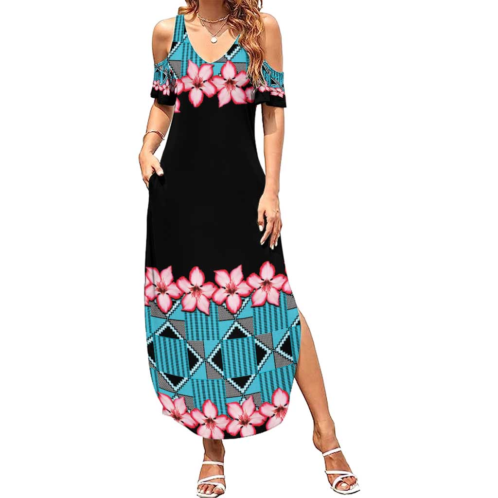 African Adenium Multiflorum Flowers Summer Maxi Dress with Kente Style - Wonder Print Shop