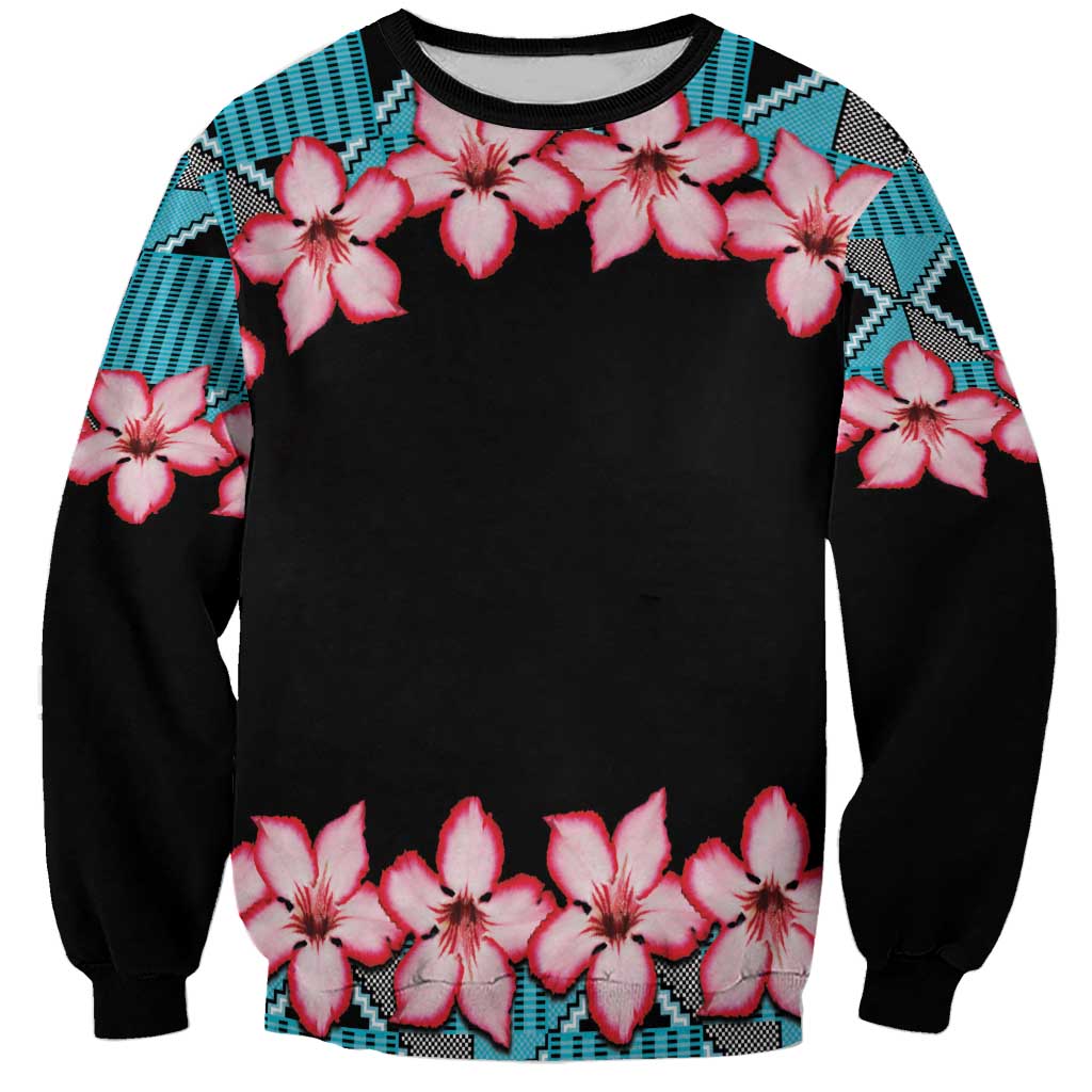 African Adenium Multiflorum Flowers Sweatshirt with Kente Style - Wonder Print Shop
