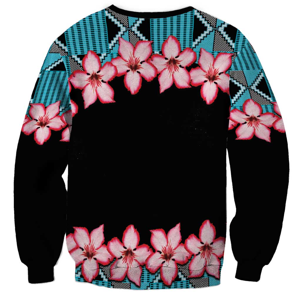 African Adenium Multiflorum Flowers Sweatshirt with Kente Style - Wonder Print Shop