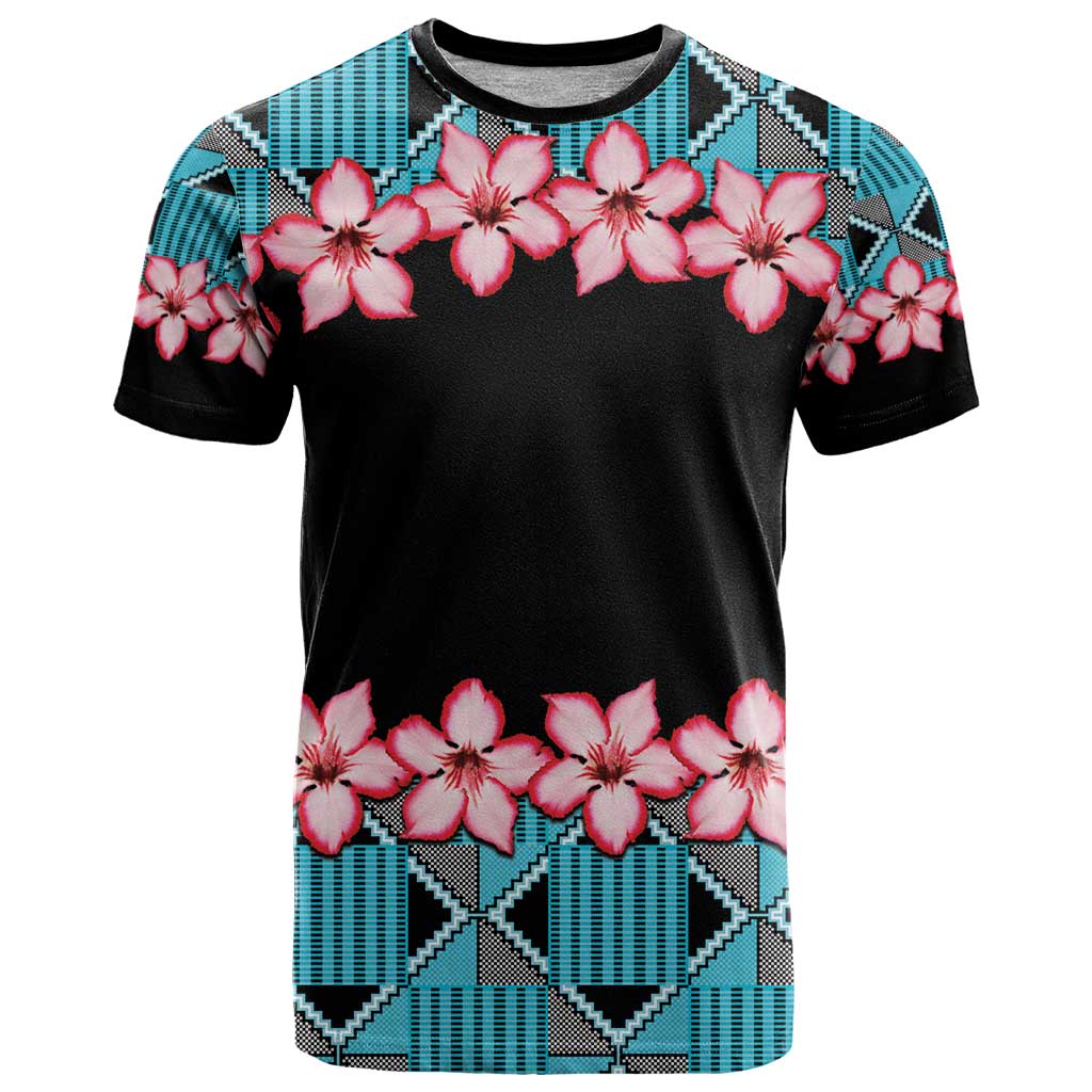 African Adenium Multiflorum Flowers T Shirt with Kente Style - Wonder Print Shop