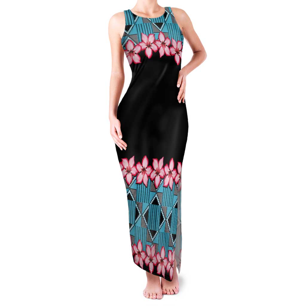 African Adenium Multiflorum Flowers Tank Maxi Dress with Kente Style - Wonder Print Shop