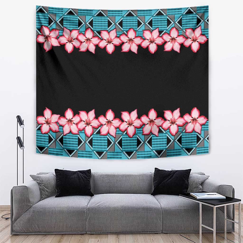 African Adenium Multiflorum Flowers Tapestry with Kente Style - Wonder Print Shop
