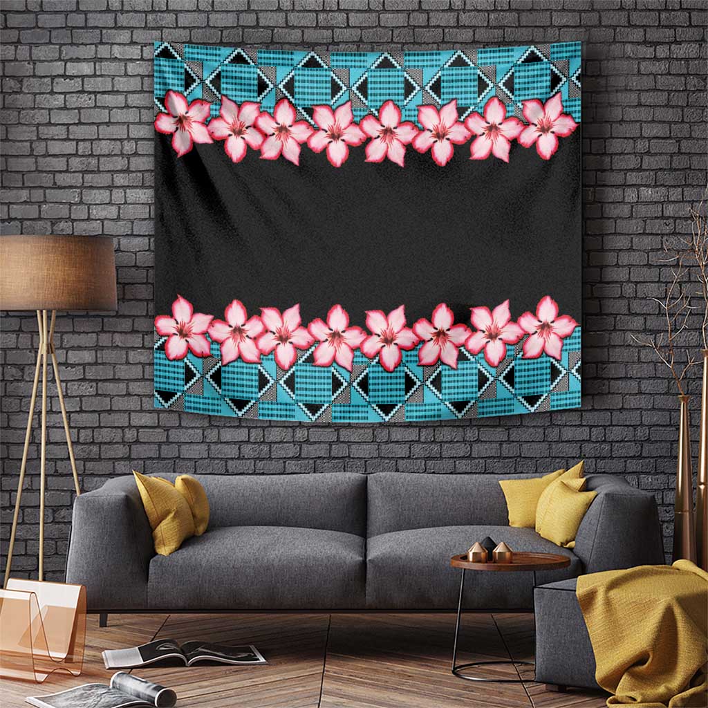 African Adenium Multiflorum Flowers Tapestry with Kente Style - Wonder Print Shop