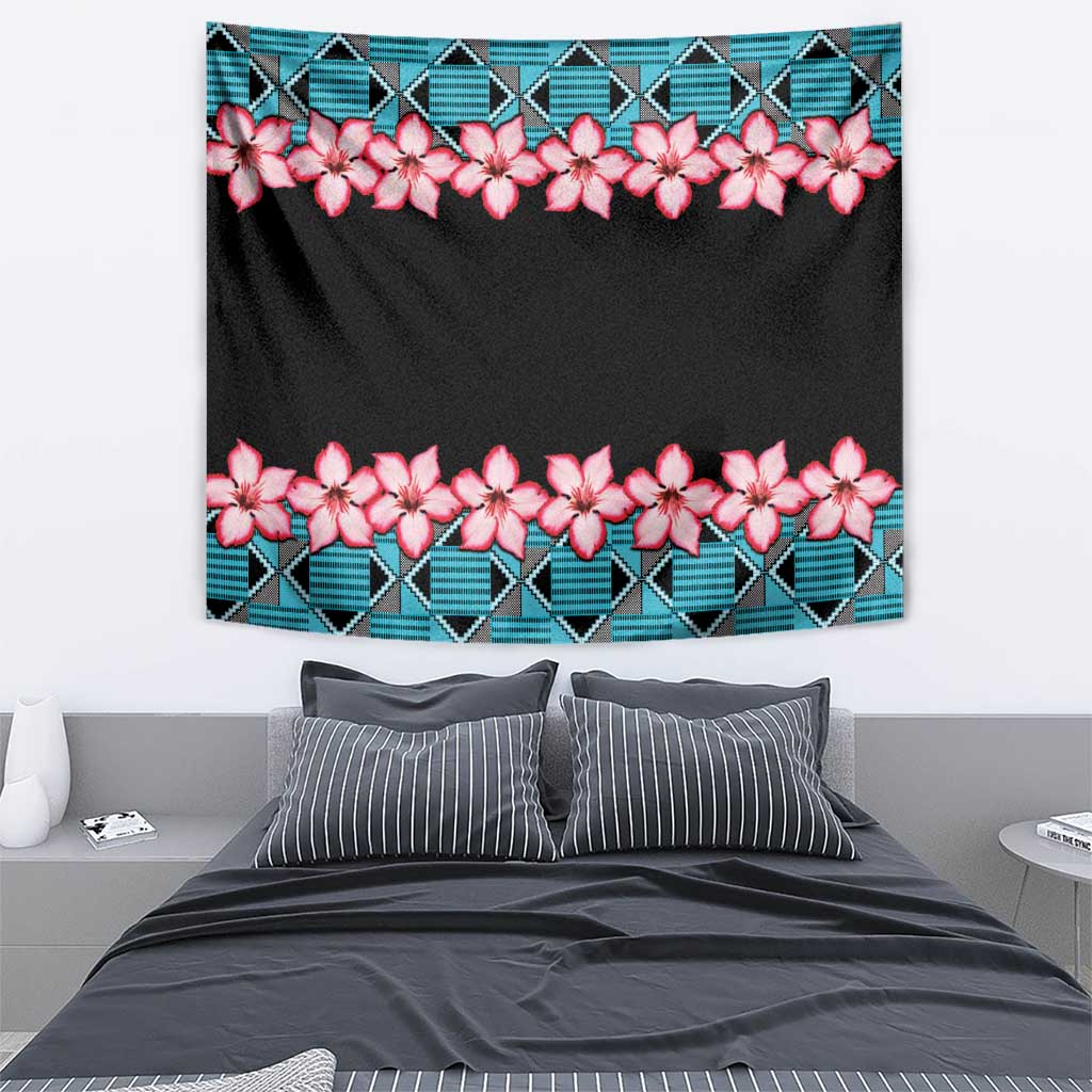 African Adenium Multiflorum Flowers Tapestry with Kente Style - Wonder Print Shop