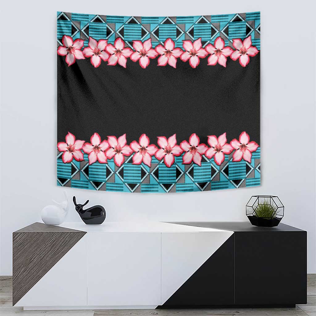 African Adenium Multiflorum Flowers Tapestry with Kente Style - Wonder Print Shop