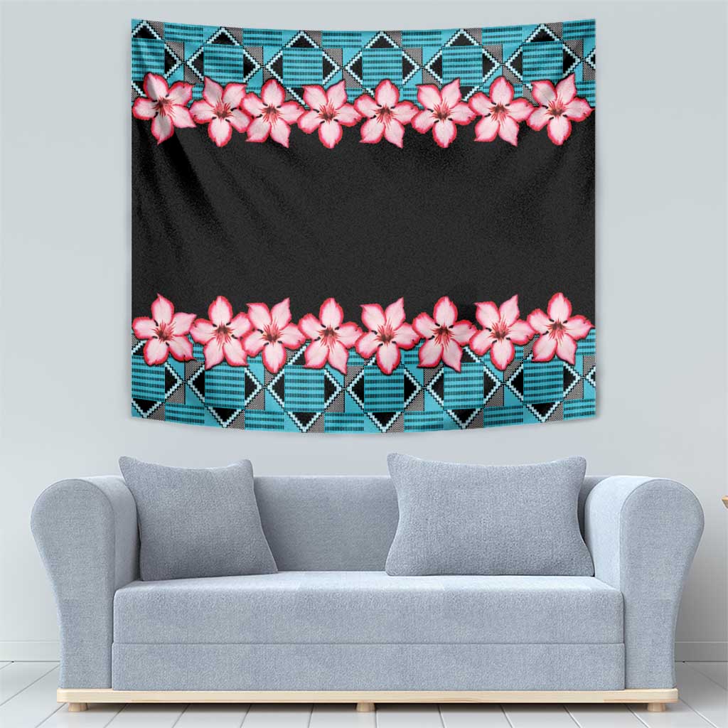 African Adenium Multiflorum Flowers Tapestry with Kente Style - Wonder Print Shop