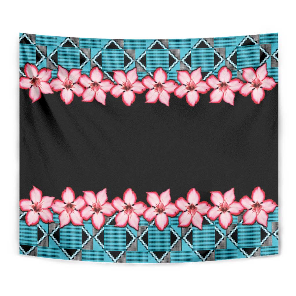 African Adenium Multiflorum Flowers Tapestry with Kente Style - Wonder Print Shop