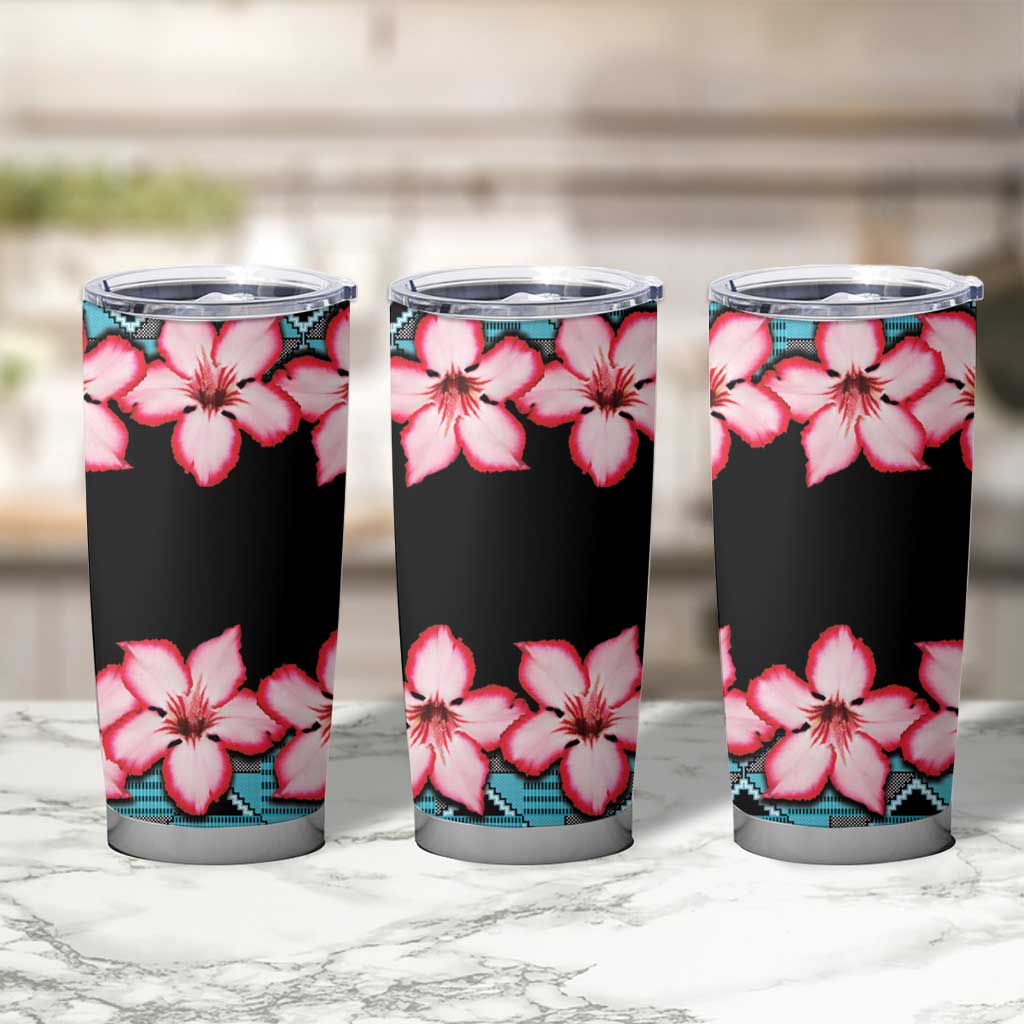 African Adenium Multiflorum Flowers Tumbler Cup with Kente Style - Wonder Print Shop