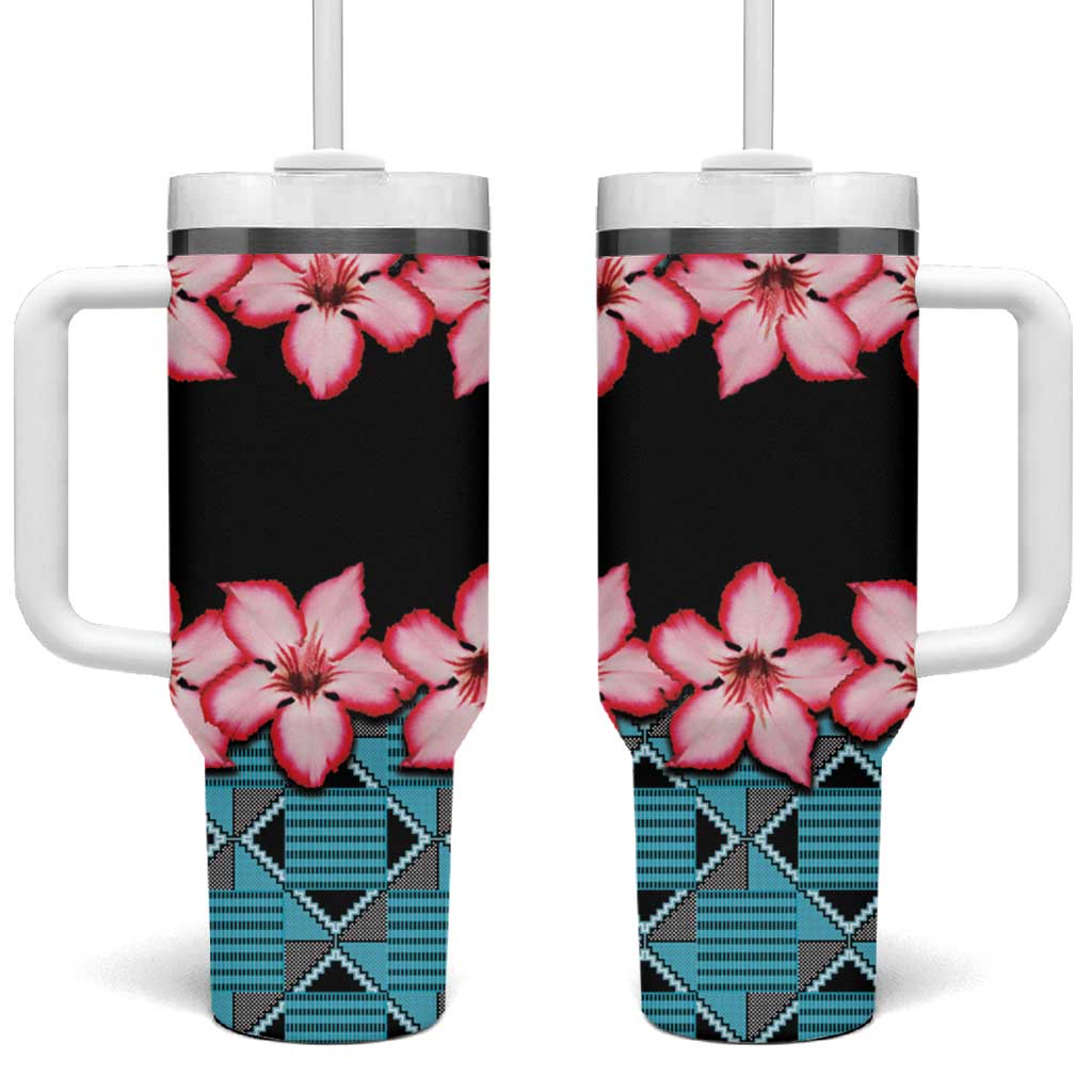 African Adenium Multiflorum Flowers Tumbler With Handle with Kente Style - Wonder Print Shop