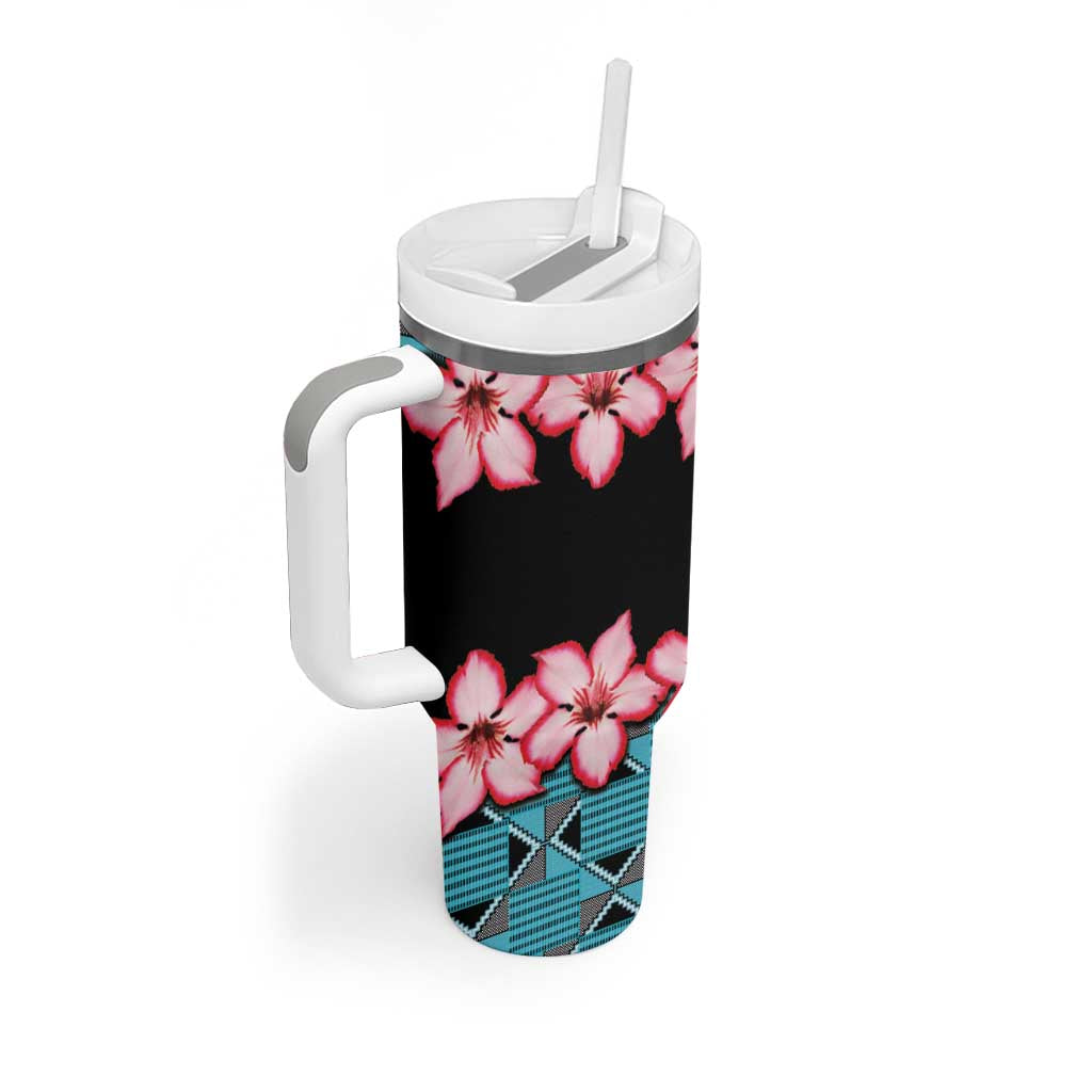 African Adenium Multiflorum Flowers Tumbler With Handle with Kente Style - Wonder Print Shop