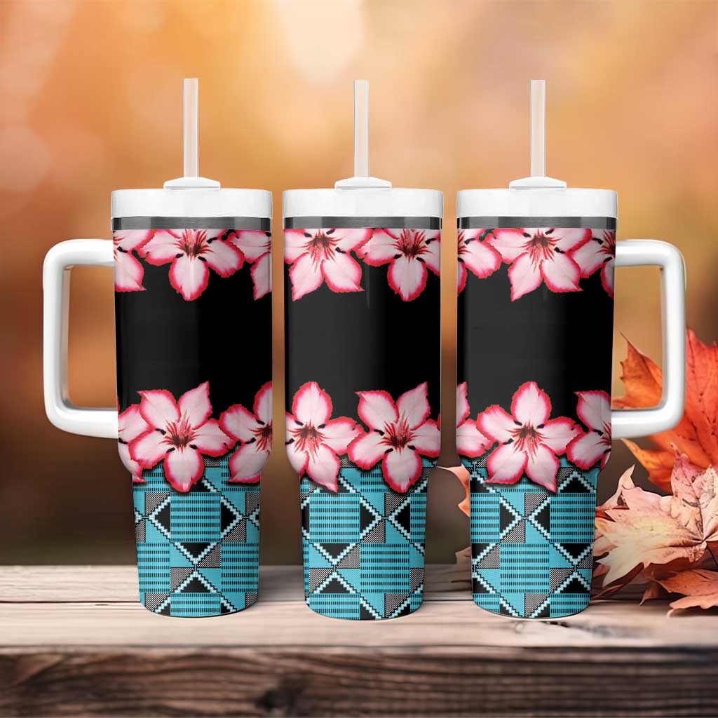 African Adenium Multiflorum Flowers Tumbler With Handle with Kente Style - Wonder Print Shop