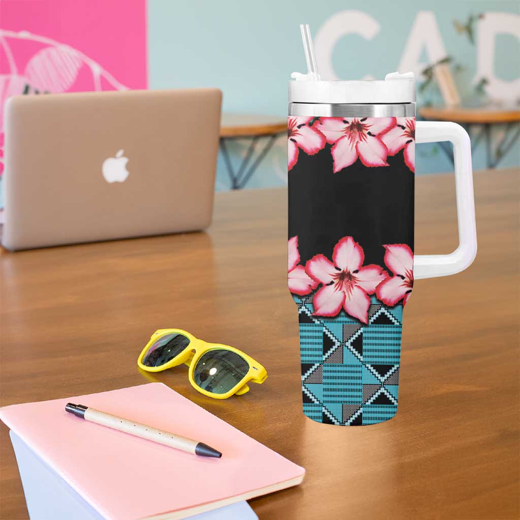 African Adenium Multiflorum Flowers Tumbler With Handle with Kente Style - Wonder Print Shop