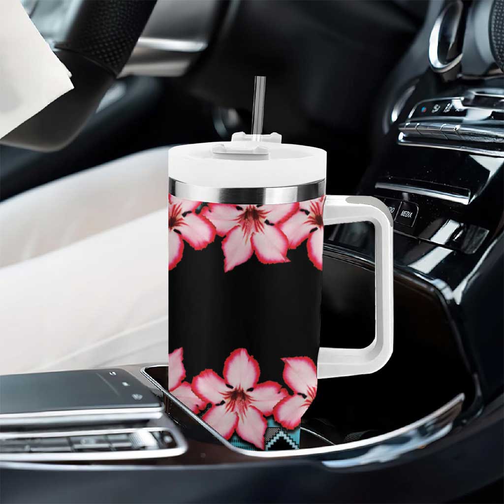African Adenium Multiflorum Flowers Tumbler With Handle with Kente Style - Wonder Print Shop
