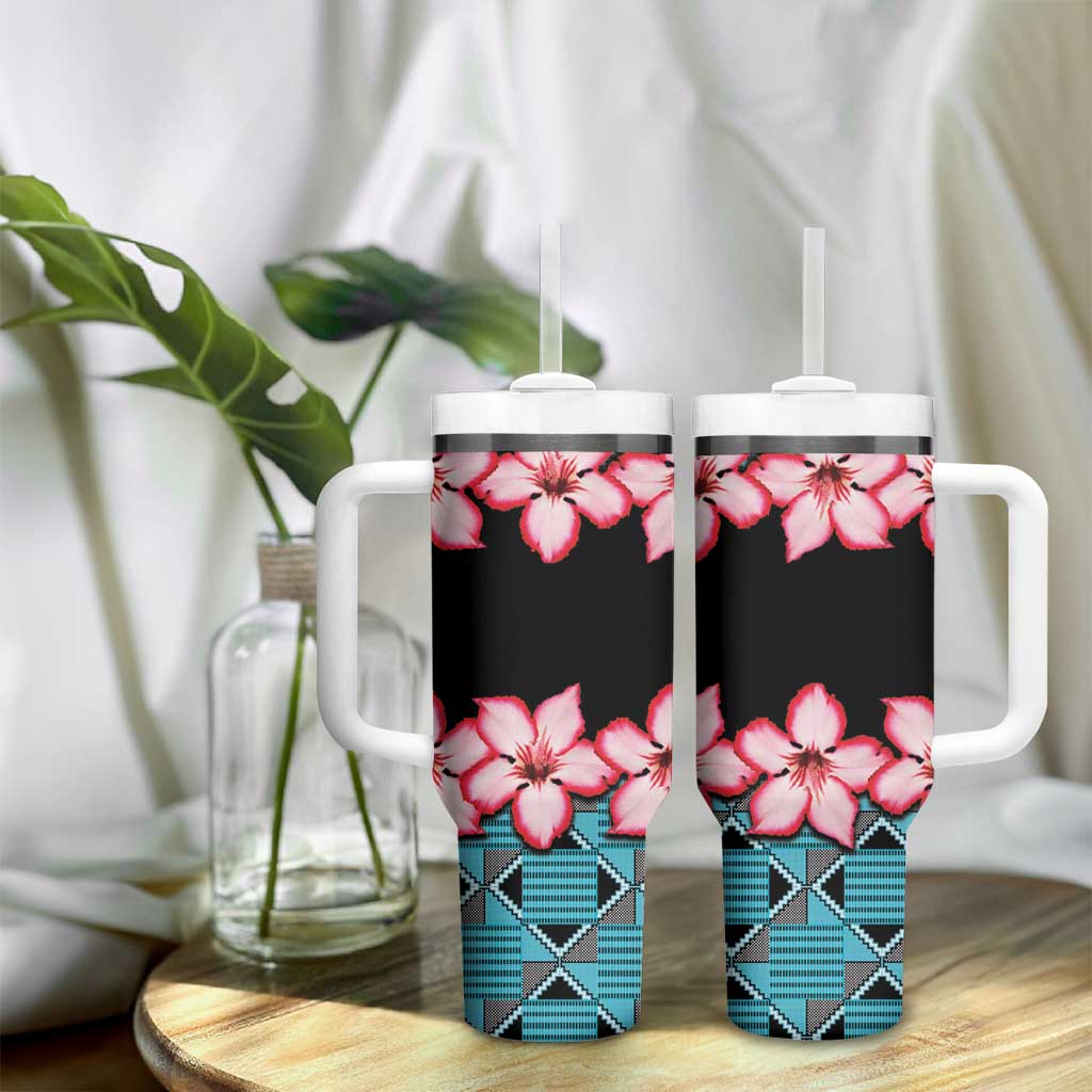 African Adenium Multiflorum Flowers Tumbler With Handle with Kente Style - Wonder Print Shop