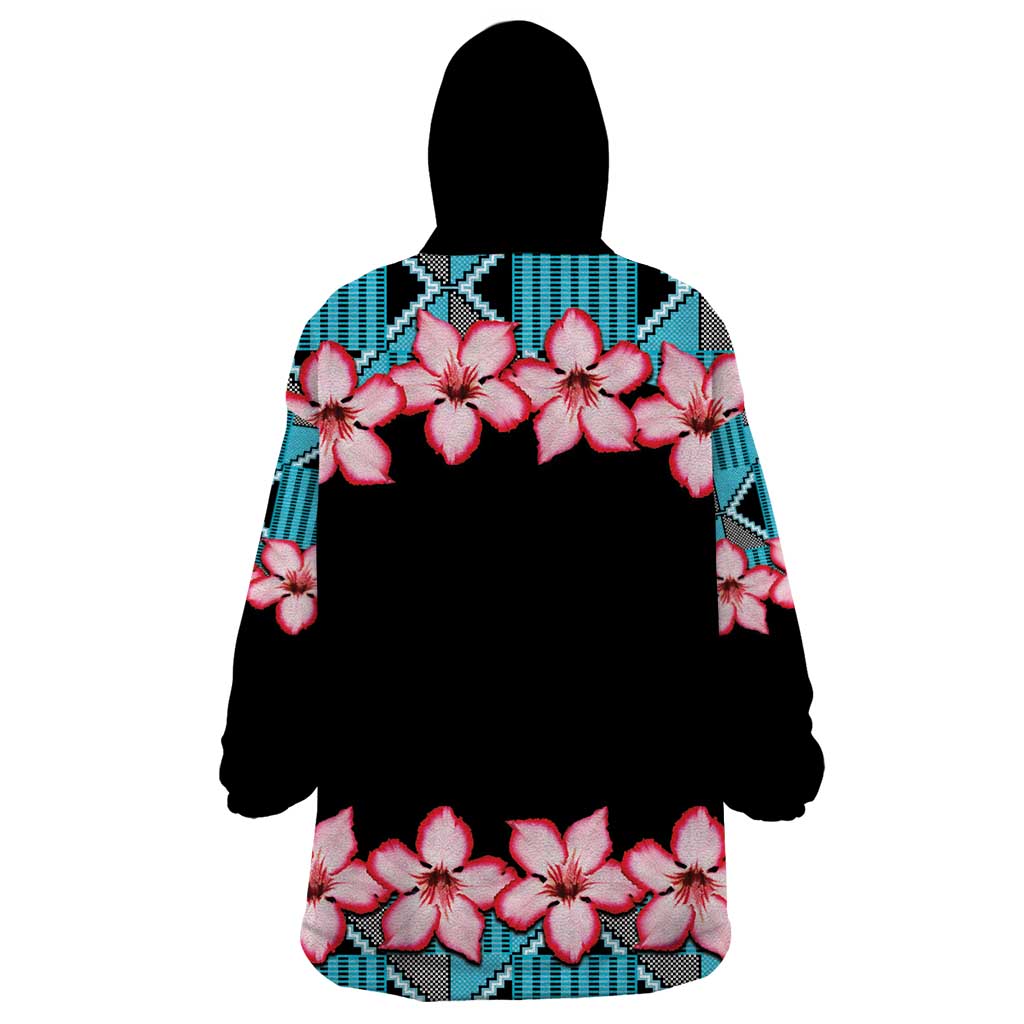 African Adenium Multiflorum Flowers Wearable Blanket Hoodie with Kente Style - Wonder Print Shop