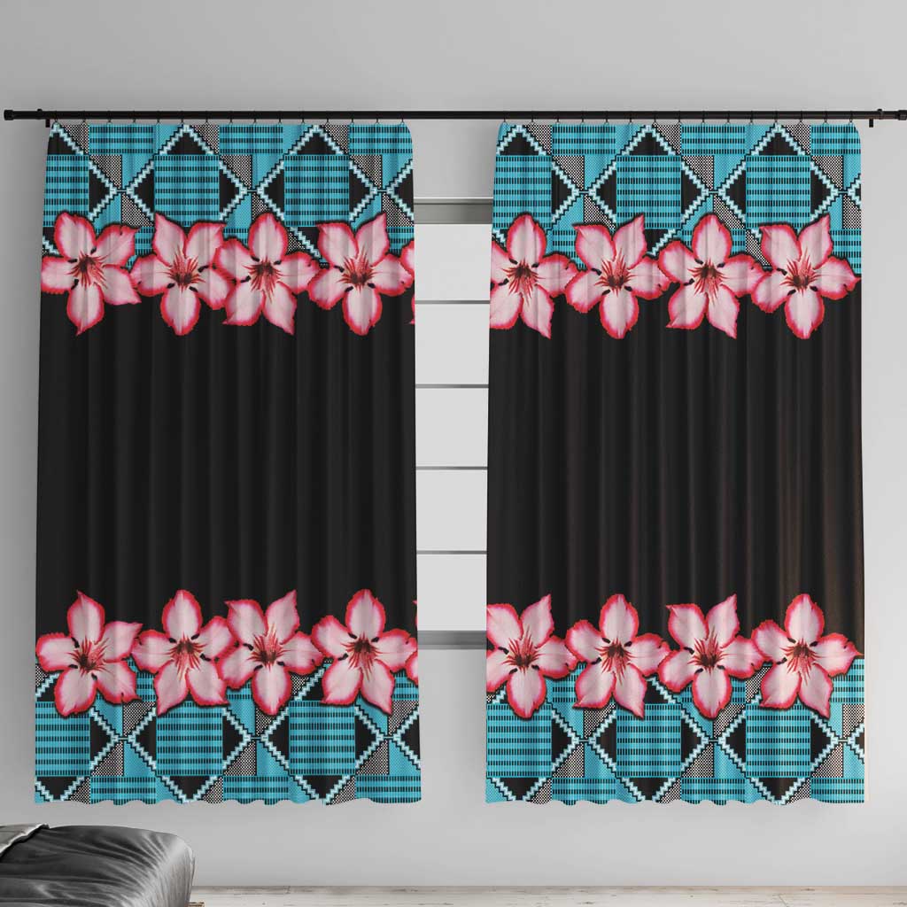 African Adenium Multiflorum Flowers Window Curtain with Kente Style - Wonder Print Shop