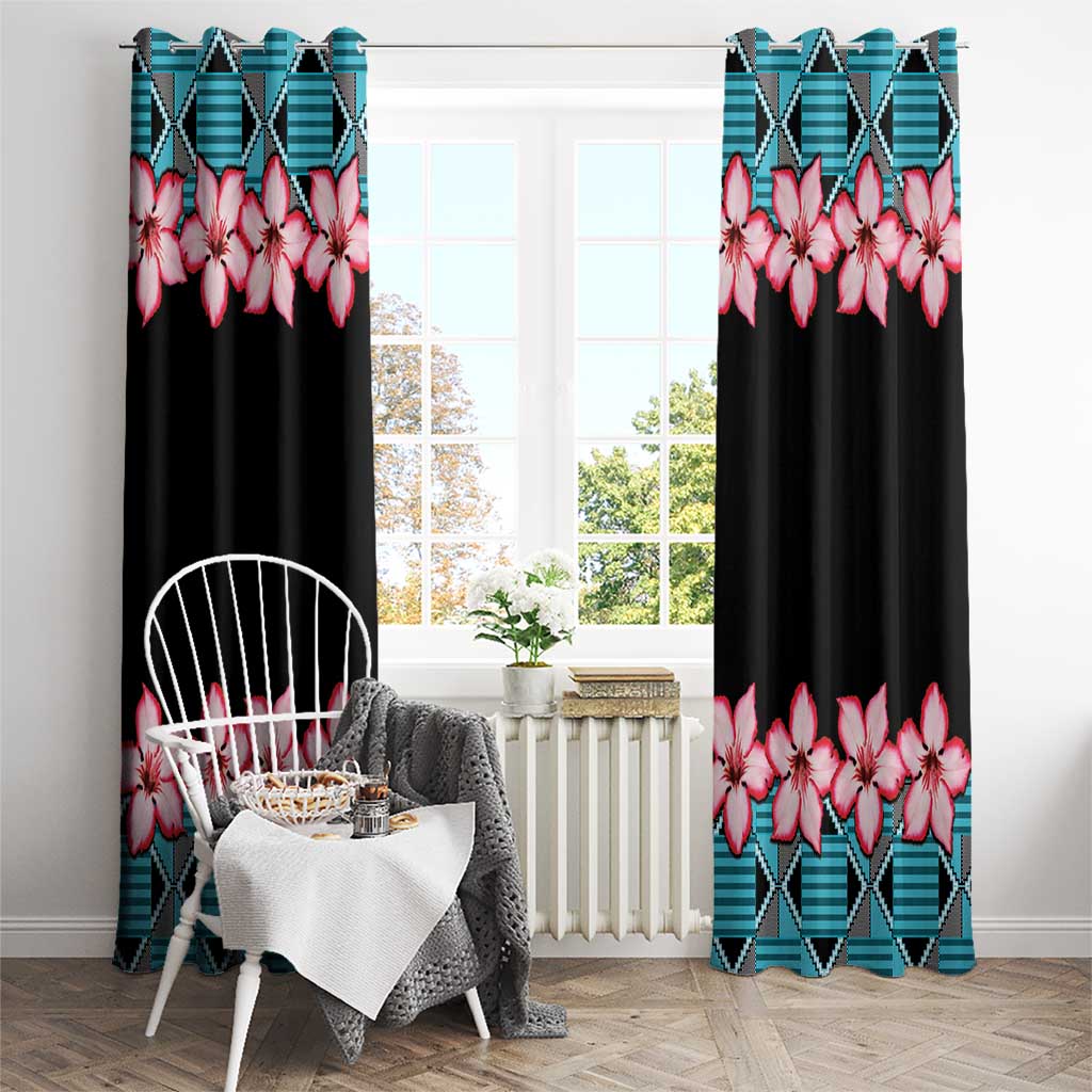 African Adenium Multiflorum Flowers Window Curtain with Kente Style - Wonder Print Shop