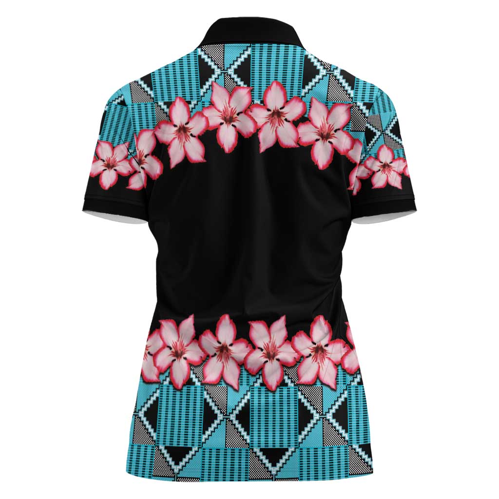 African Adenium Multiflorum Flowers Women Polo Shirt with Kente Style - Wonder Print Shop