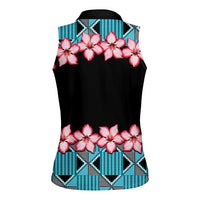 African Adenium Multiflorum Flowers Women Sleeveless Polo Shirt with Kente Style - Wonder Print Shop