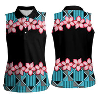African Adenium Multiflorum Flowers Women Sleeveless Polo Shirt with Kente Style - Wonder Print Shop