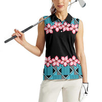 African Adenium Multiflorum Flowers Women Sleeveless Polo Shirt with Kente Style - Wonder Print Shop