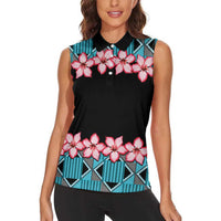 African Adenium Multiflorum Flowers Women Sleeveless Polo Shirt with Kente Style - Wonder Print Shop