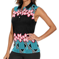 African Adenium Multiflorum Flowers Women Sleeveless Polo Shirt with Kente Style - Wonder Print Shop