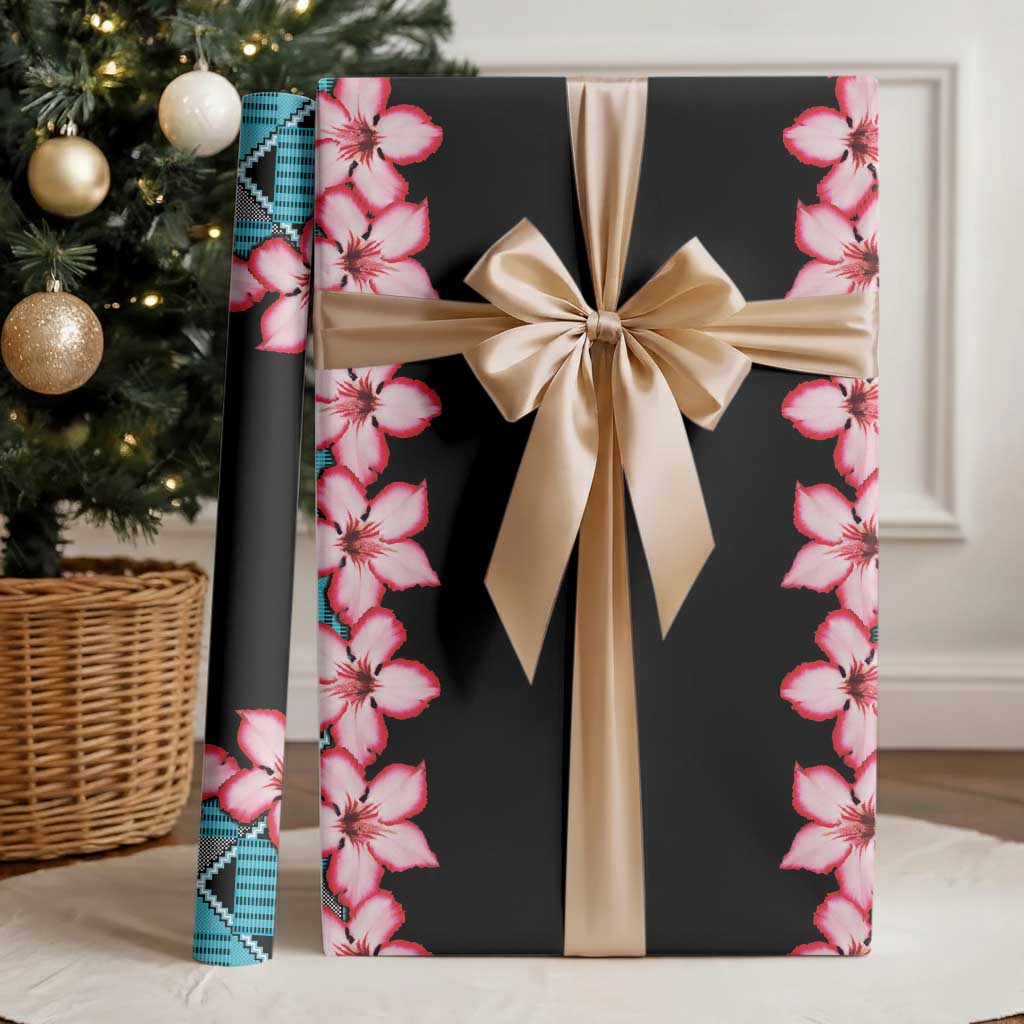 African Adenium Multiflorum Flowers Wrapping Paper Kente Style - Wonder Print Shop