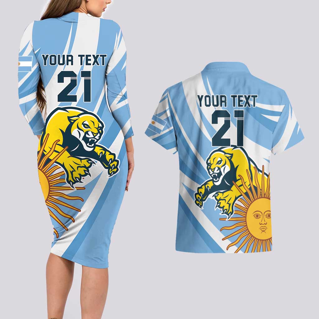Custom Argentina Rugby Champion Couples Matching Long Sleeve Bodycon Dress and Hawaiian Shirt Los Puma with Sporty Style LT9 - Wonder Print Shop