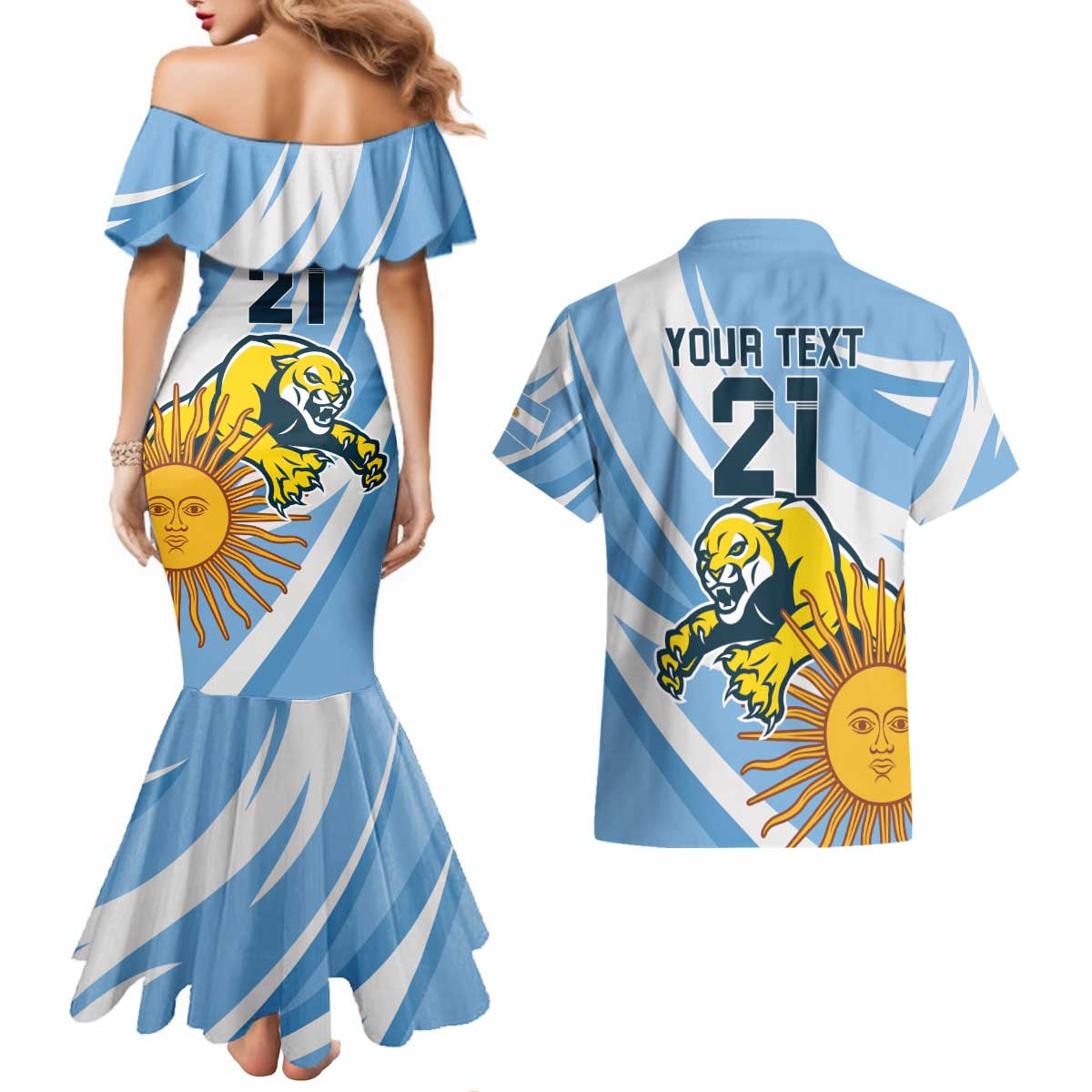 Custom Argentina Rugby Champion Couples Matching Mermaid Dress and Hawaiian Shirt Los Puma with Sporty Style LT9 - Wonder Print Shop