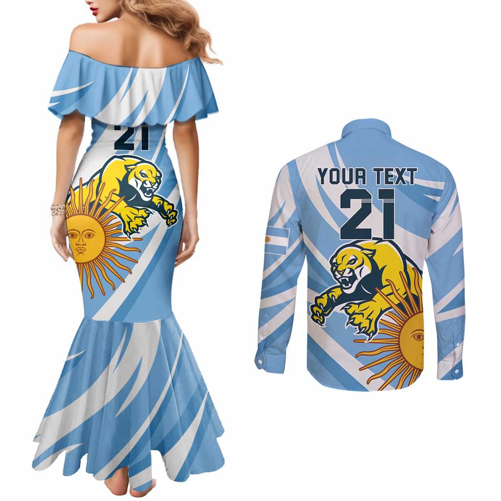 Custom Argentina Rugby Champion Couples Matching Mermaid Dress and Long Sleeve Button Shirt Los Puma with Sporty Style
