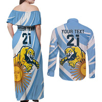 Custom Argentina Rugby Champion Couples Matching Off Shoulder Maxi Dress and Long Sleeve Button Shirt Los Puma with Sporty Style LT9 - Wonder Print Shop