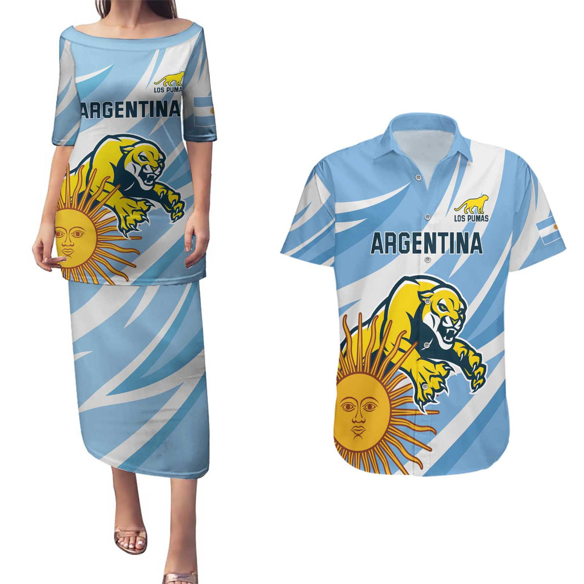 Custom Argentina Rugby Champion Couples Matching Puletasi and Hawaiian Shirt Los Puma with Sporty Style LT9 - Wonder Print Shop
