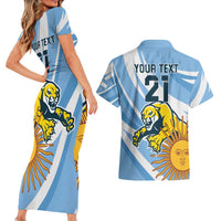 Custom Argentina Rugby Champion Couples Matching Short Sleeve Bodycon Dress and Hawaiian Shirt Los Puma with Sporty Style LT9 - Wonder Print Shop