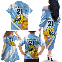 Custom Argentina Rugby Champion Family Matching Off The Shoulder Long Sleeve Dress and Hawaiian Shirt Los Puma with Sporty Style - Wonder Print Shop