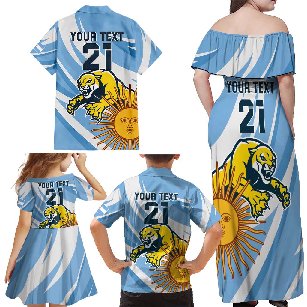 Custom Argentina Rugby Champion Family Matching Off Shoulder Maxi Dress and Hawaiian Shirt Los Puma with Sporty Style LT9 - Wonder Print Shop
