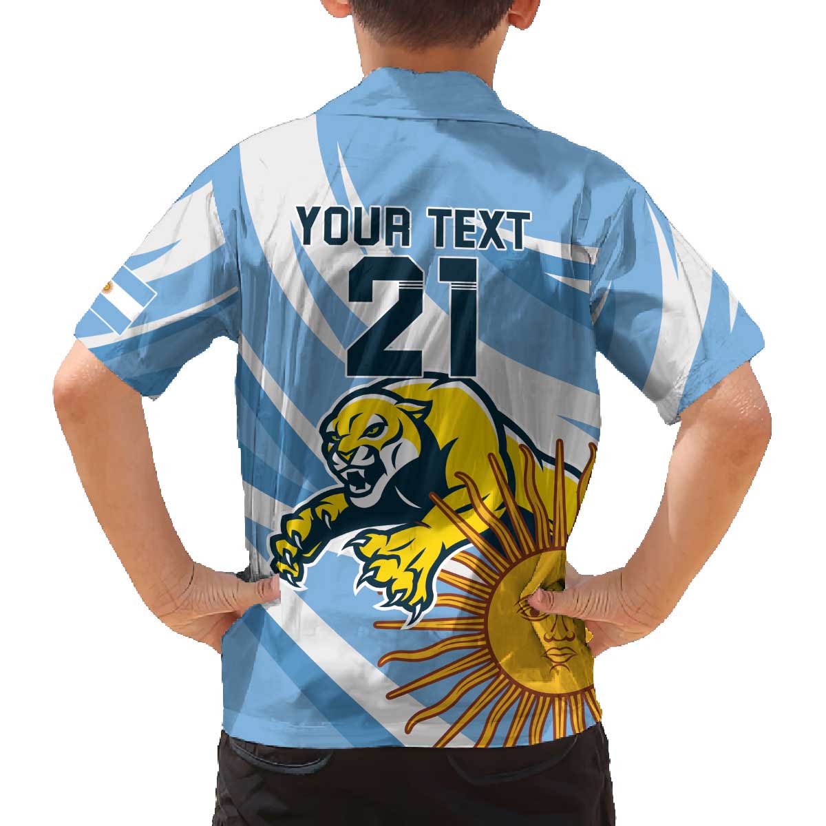 Custom Argentina Rugby Champion Family Matching Off Shoulder Short Dress and Hawaiian Shirt Los Puma with Sporty Style LT9 - Wonder Print Shop