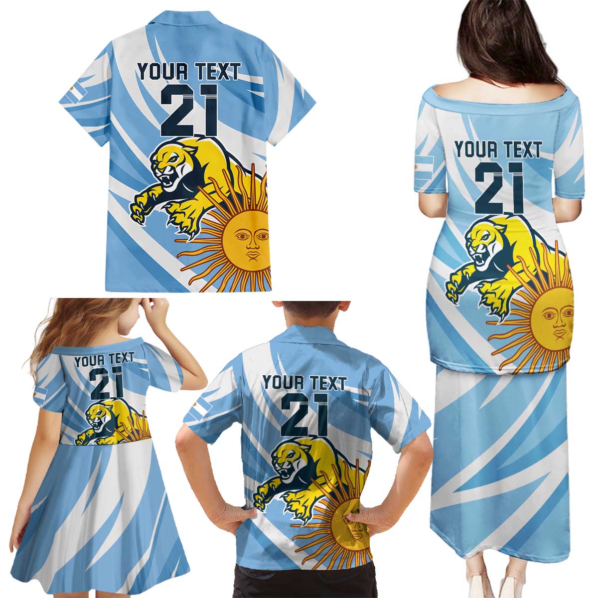 Custom Argentina Rugby Champion Family Matching Puletasi and Hawaiian Shirt Los Puma with Sporty Style - Wonder Print Shop