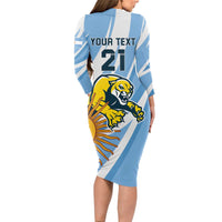 Custom Argentina Rugby Champion Long Sleeve Bodycon Dress Los Puma with Sporty Style - Wonder Print Shop