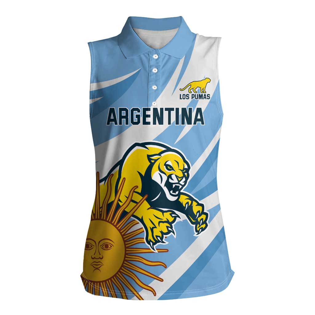 Custom Argentina Rugby Champion Women Sleeveless Polo Shirt Los Puma with Sporty Style - Wonder Print Shop