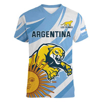 Custom Argentina Rugby Champion Women V-Neck T-Shirt Los Puma with Sporty Style - Wonder Print Shop