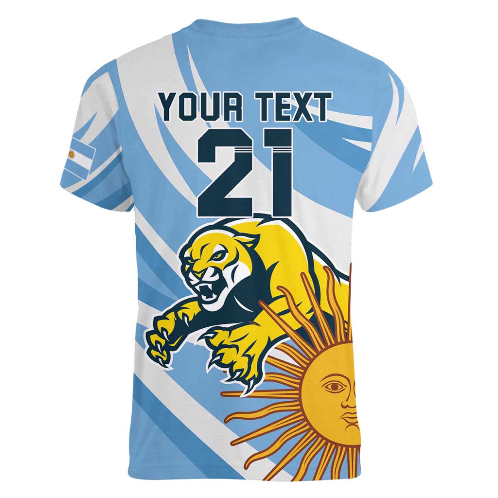 Custom Argentina Rugby Champion Women V-Neck T-Shirt Los Puma with Sporty Style - Wonder Print Shop